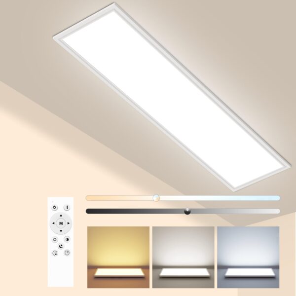 Peasur LED Deckenleuchte 120x30cm 4100lm – Dimmbar mit Fernbedienung & 3 Farbtemperaturen