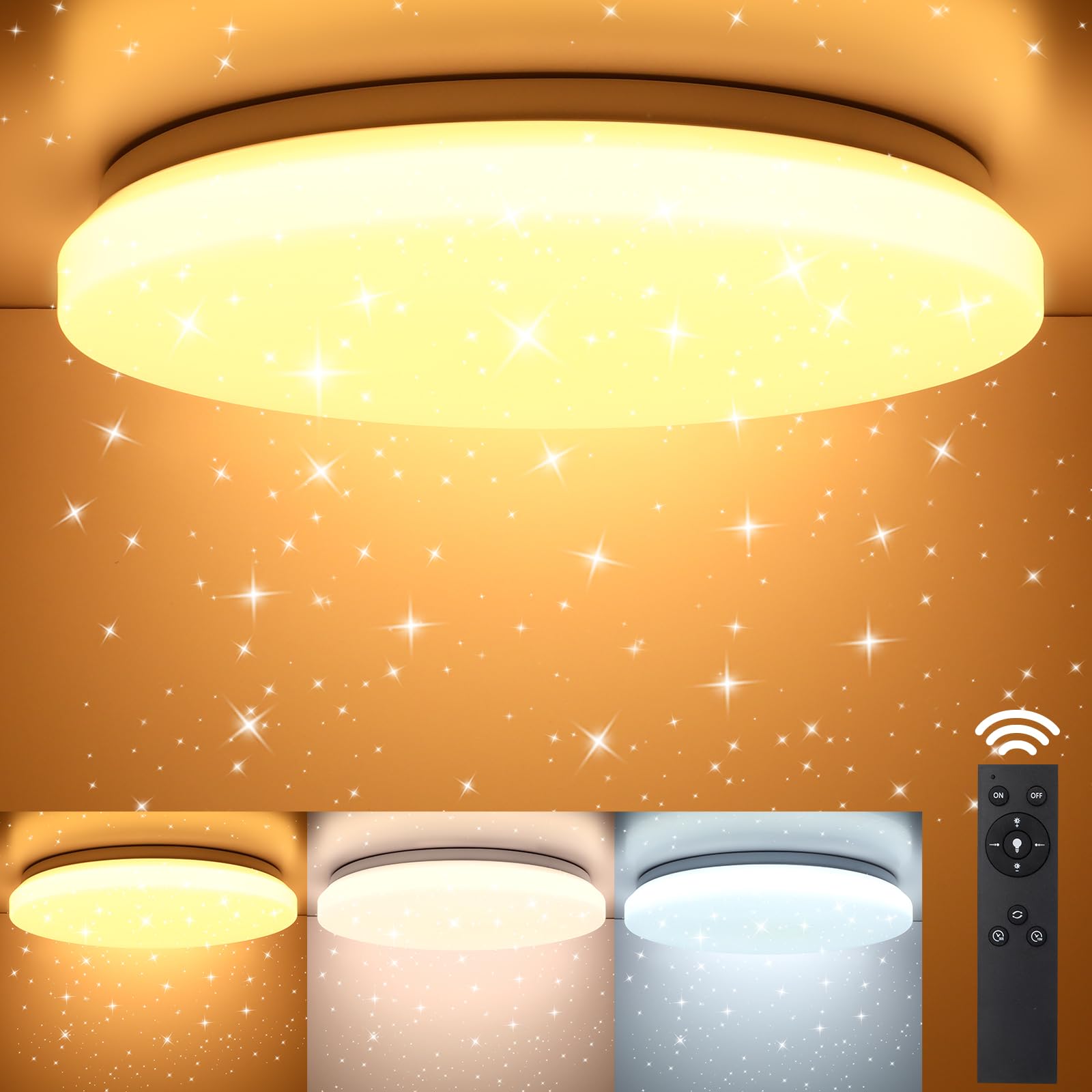 OPPEARL LED Deckenlampe 28cm Dimmbar mit Fernbedienung – 2400LM Sternenhimmel für alle Räume