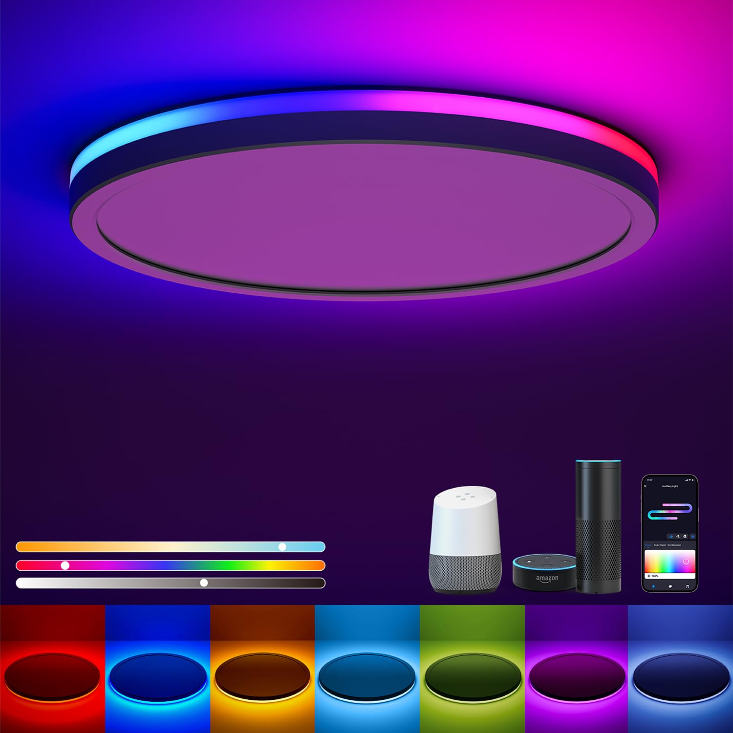 Matane Smart Deckenlampe 30cm RGB LED 24W – Dimmbar mit Alexa & Google Assistant