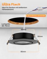 wowatt 6er LED Einbaustrahler 230V Schwarz – 3 Farbtemperaturen & 3-Stufen Dimmbar – Bild 5