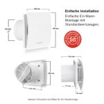 Bosch Badlüfter 1500 100mm – Leistungsstarke Feuchtigkeitsabführung mit Lichtschalter-Steuerung – Bild 2