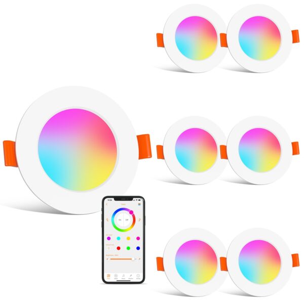 HYDONG Smart LED Einbaustrahler 8W RGB mit Alexa & Bluetooth – 6er Set für Bad & Wohnräume