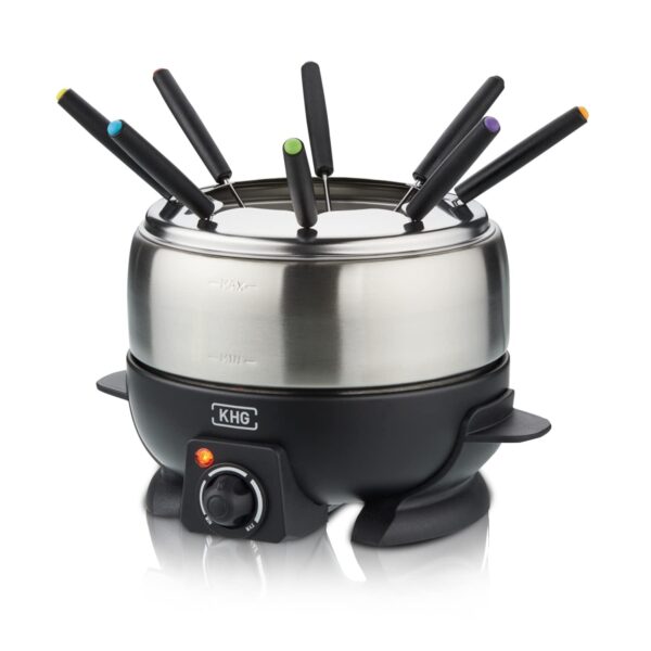KHG Elektro-Fondue FO-800SE mit Edelstahl-Topf 1,8 L – Fondueset für bis zu 8 Personen