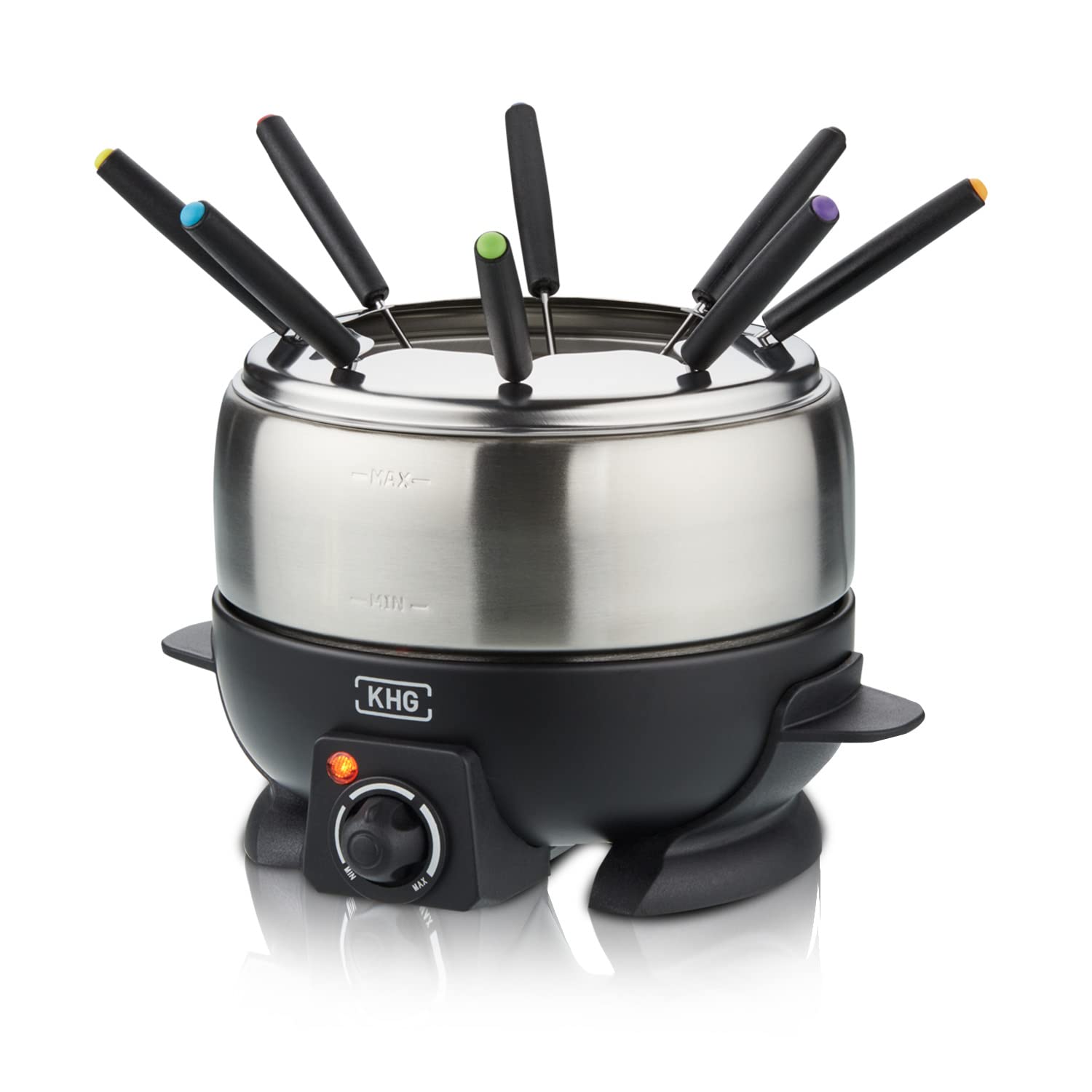 KHG Elektro-Fondue FO-800SE mit Edelstahl-Topf 1,8 L – Fondueset für bis zu 8 Personen
