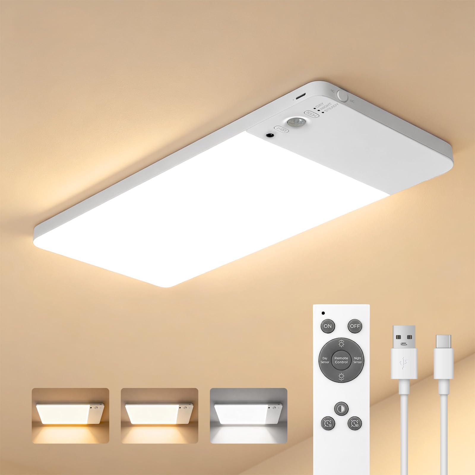 LED Deckenleuchte mit Bewegungsmelder & 12000mAh Akku – Fernbedienung für Innen
