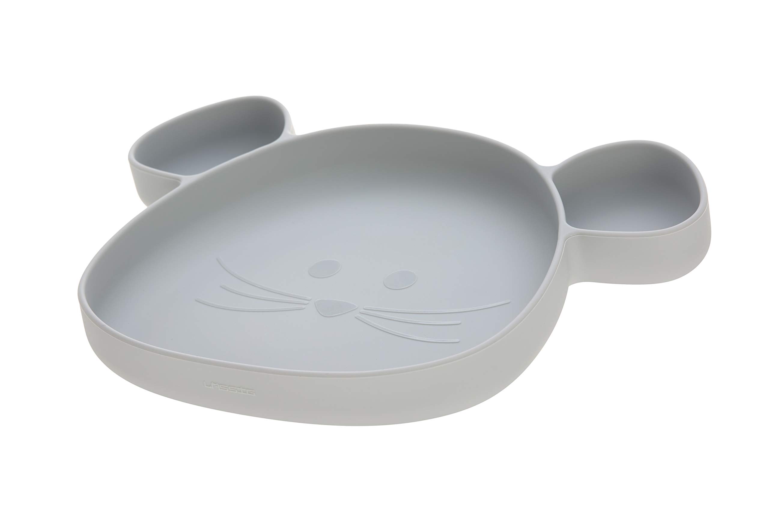 LÄSSIG Silikonteller mit Saugnapf unterteilt – Little Chums Mouse grey
