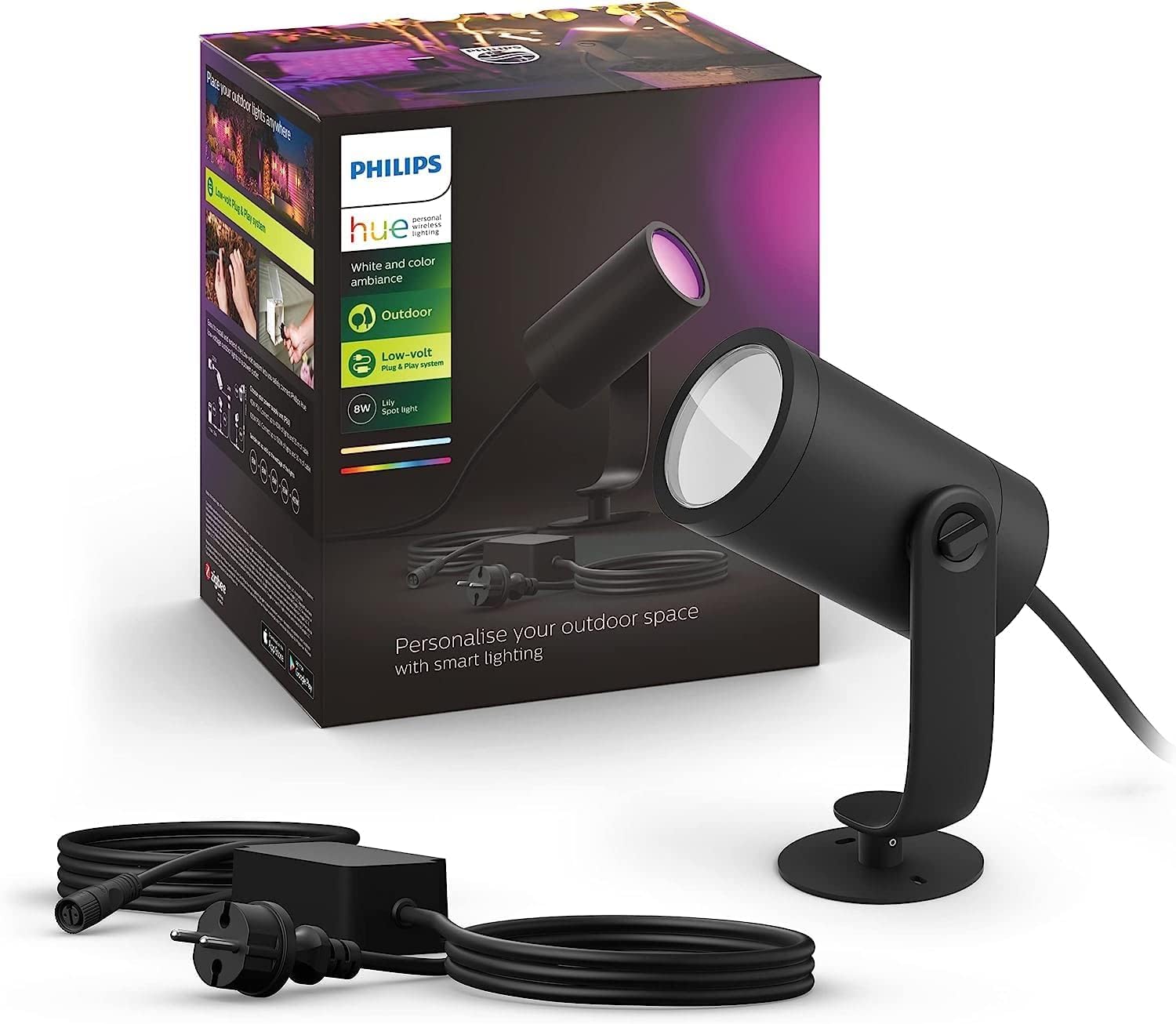 Philips Hue Lily Gartenstrahler Standard Set – 16 Mio. Farben Smart Home Aussenleuchte IP65