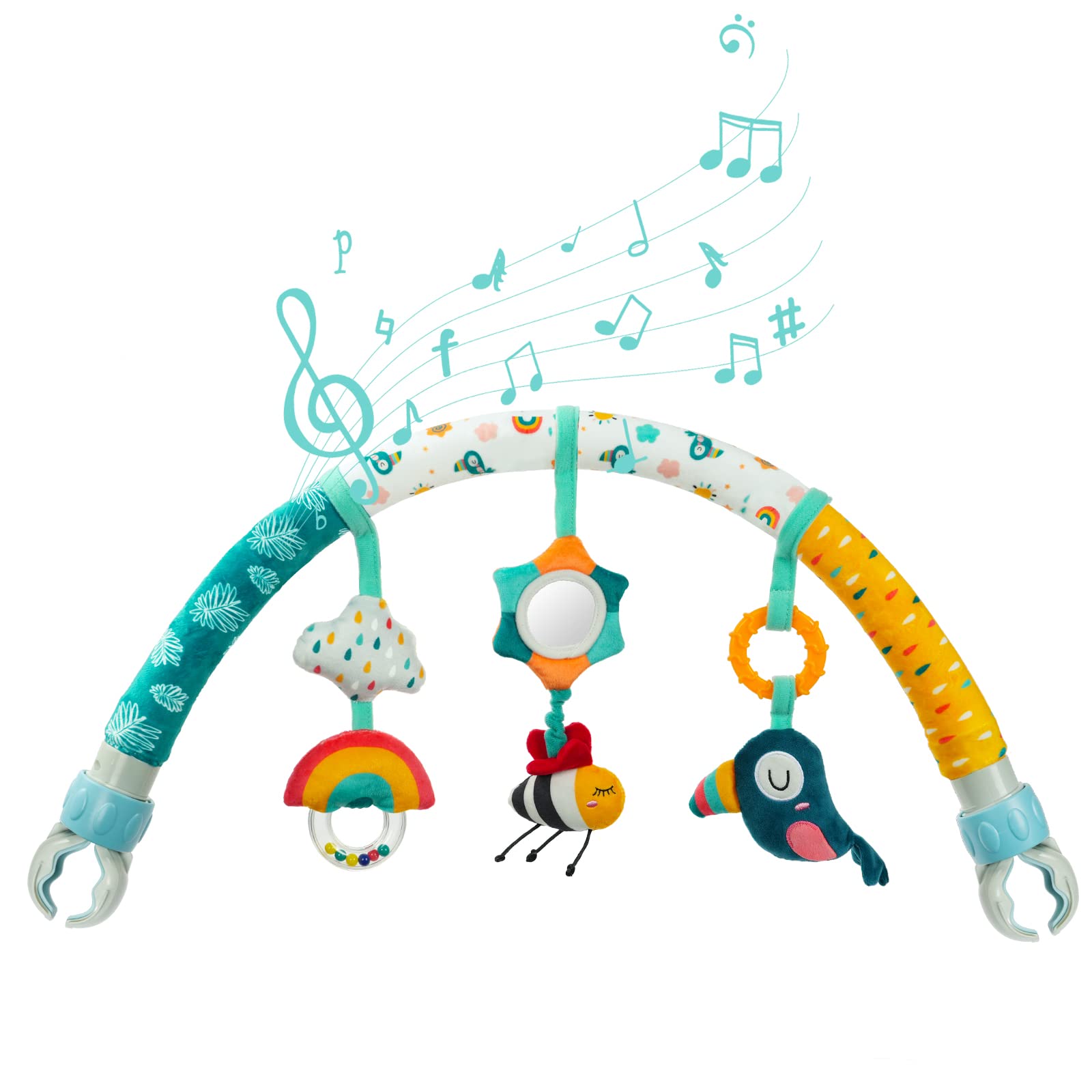Aomig Spielbogen Kinderwagen mit Rassel & BB-Geräusch – Universell anpassbar für 0-12 Monate