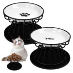 BRRDAQU 2er Katzennapf-Set Erhöht Keramik mit Metallständer – Ergonomisch für alle Katzen