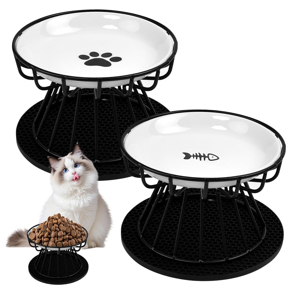 BRRDAQU 2er Katzennapf-Set Erhöht Keramik mit Metallständer – Ergonomisch für alle Katzen
