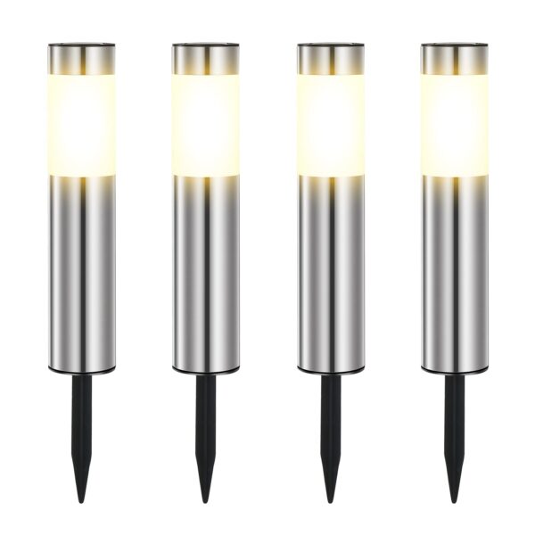 Heinstian 4er Set Solarleuchten Edelstahl – Warmweiss LED Gartenbeleuchtung IP45 wasserdicht