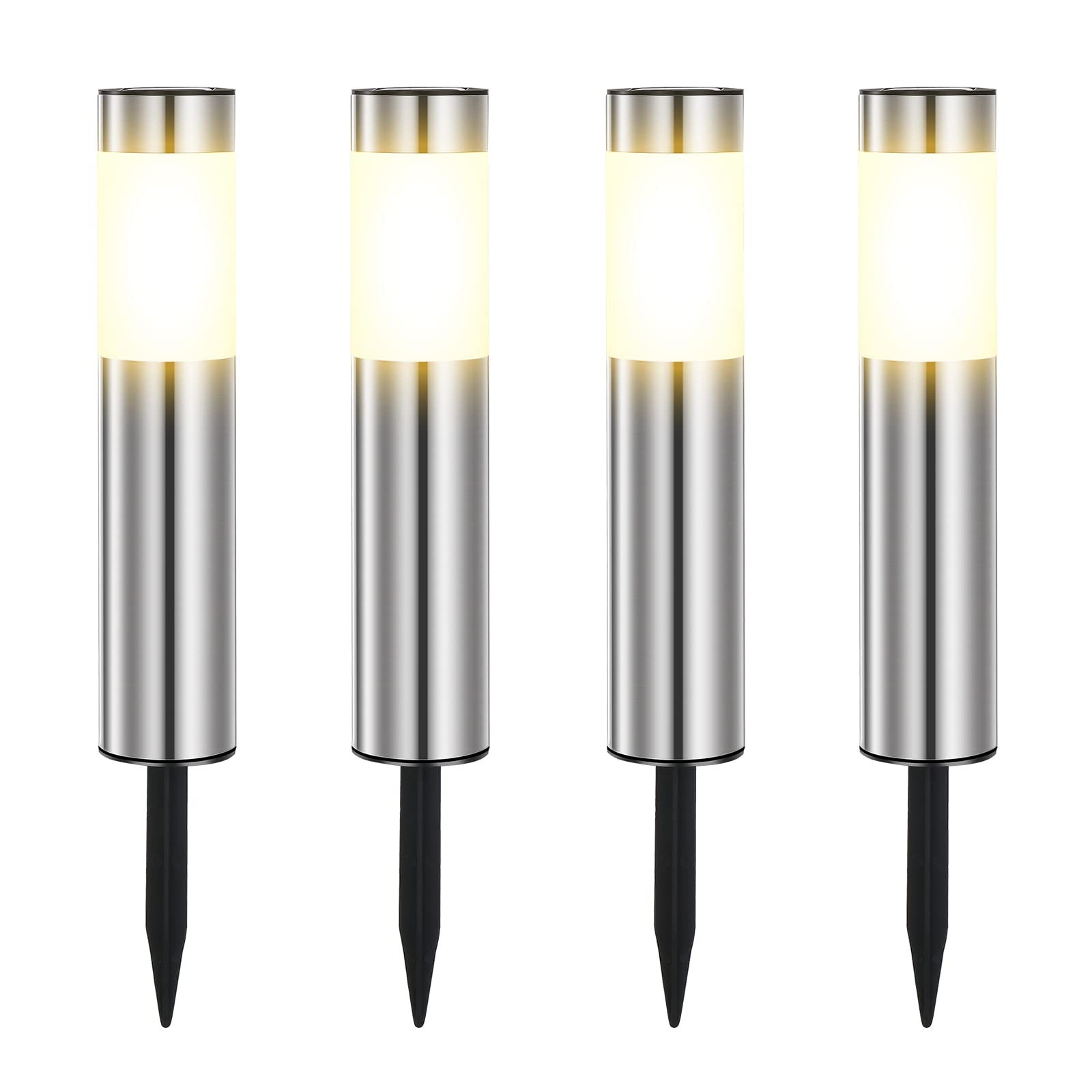 Heinstian 4er Set Solarleuchten Edelstahl – Warmweiss LED Gartenbeleuchtung IP45 wasserdicht