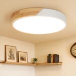 Kimjo LED-Deckenleuchte Ø 30 cm Holz Weiß – Warmweisses Licht 3000K für Wohnzimmer
