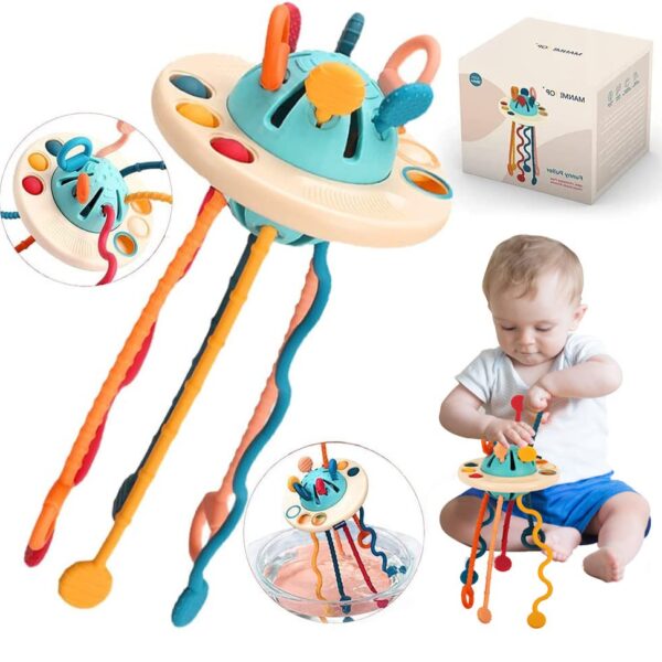 Jokooan Montessori Spielzeug UFO mit Silikonschnur – Motorikspielzeug für Babys 12-36 Monate
