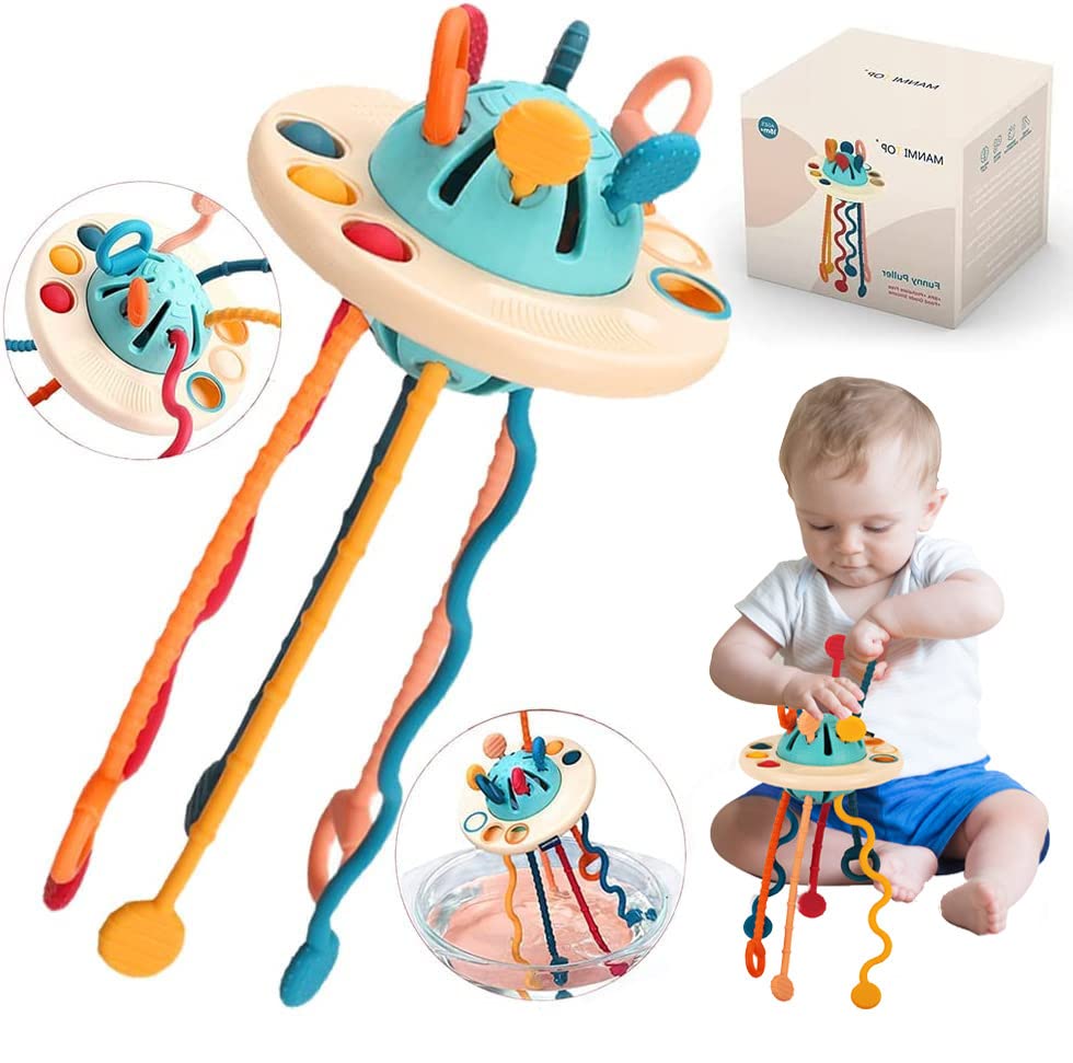 Jokooan Montessori Spielzeug UFO mit Silikonschnur – Motorikspielzeug für Babys 12-36 Monate