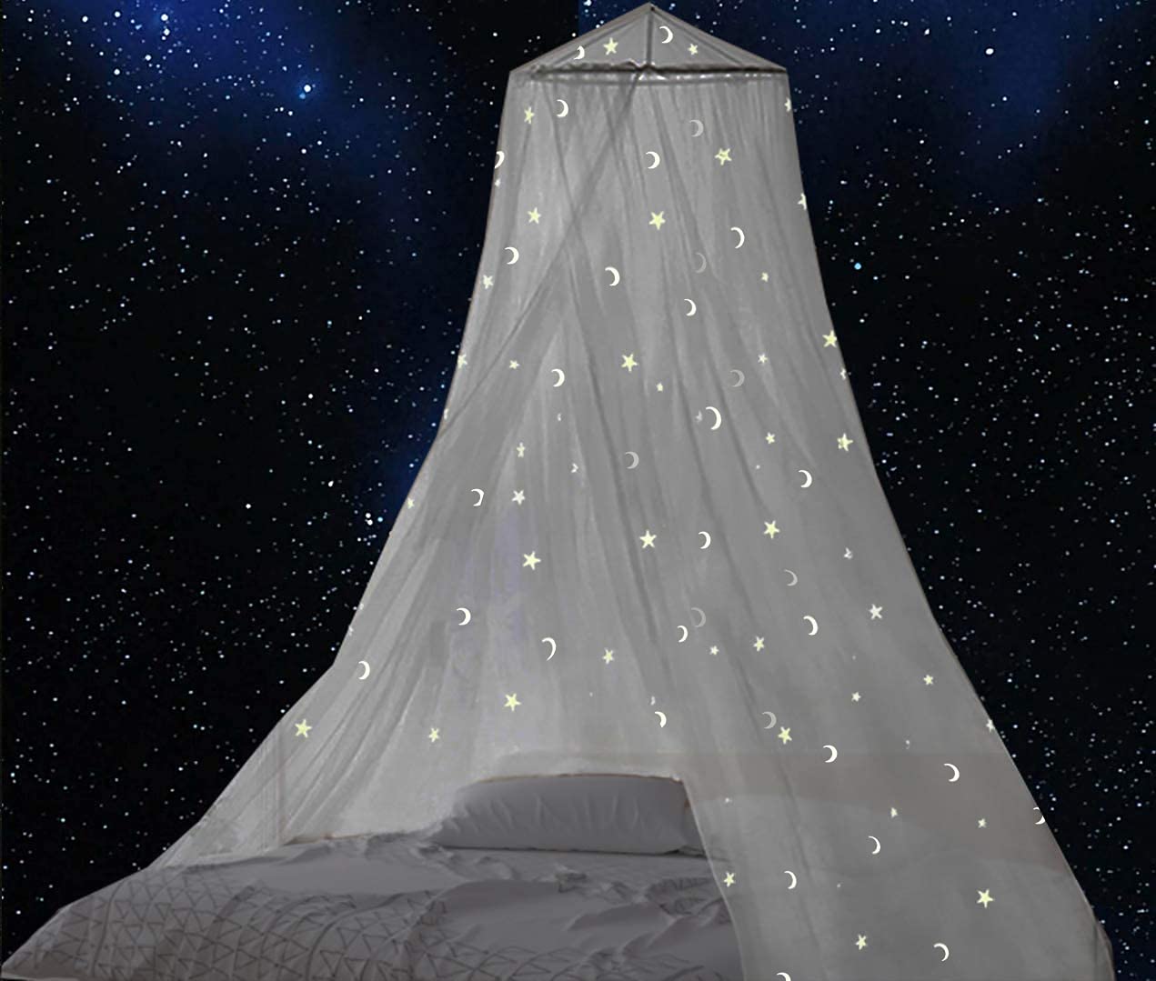 Comtelek Moskitonetz Doppelbett mit leuchtenden Sternen – Betthimmel für Kinder