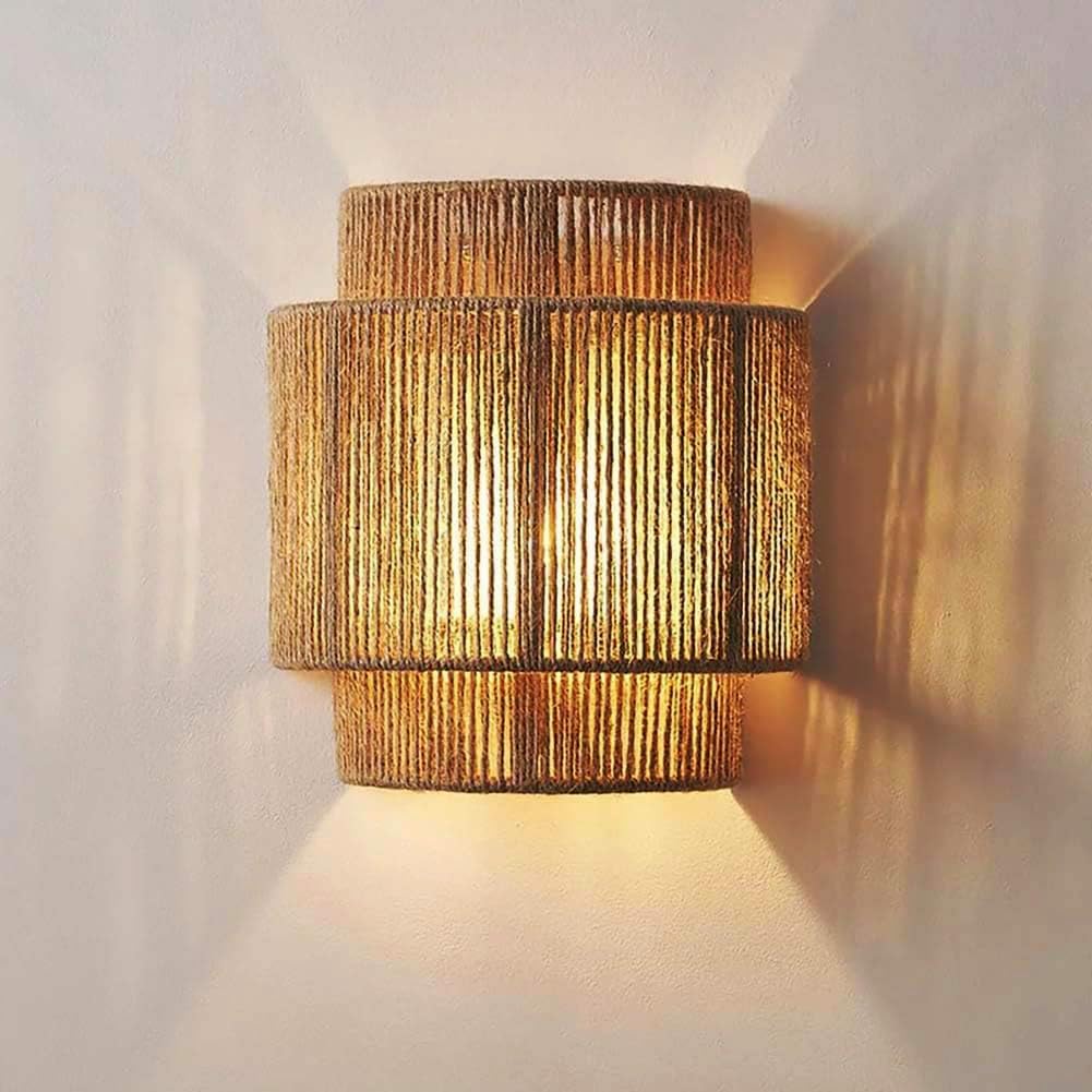 LOGT Boho Wandleuchte mit Hanfseil – Handgewebte Vintage Wandlampe E27 für Wohnzimmer