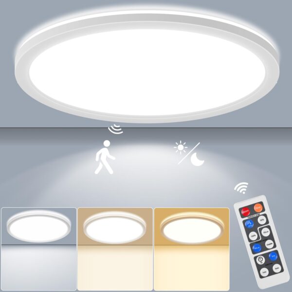LEZOE 30cm LED Deckenleuchte mit Bewegungsmelder – 24W dimmbar, 2400lm für Badezimmer & Flur
