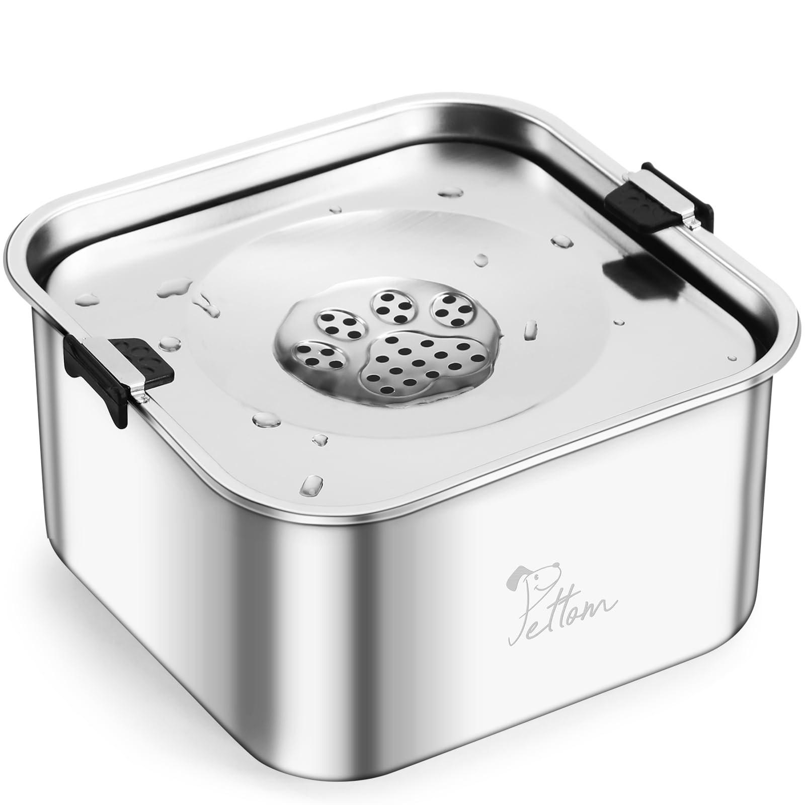PETTOM Wassernapf 3L aus 304 Edelstahl – Auslaufsicherer Hundenapf mit Spritzschutz