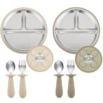 PandaEar Edelstahl Kinderteller-Set 2er mit Besteck – rutschfest & BPA-frei