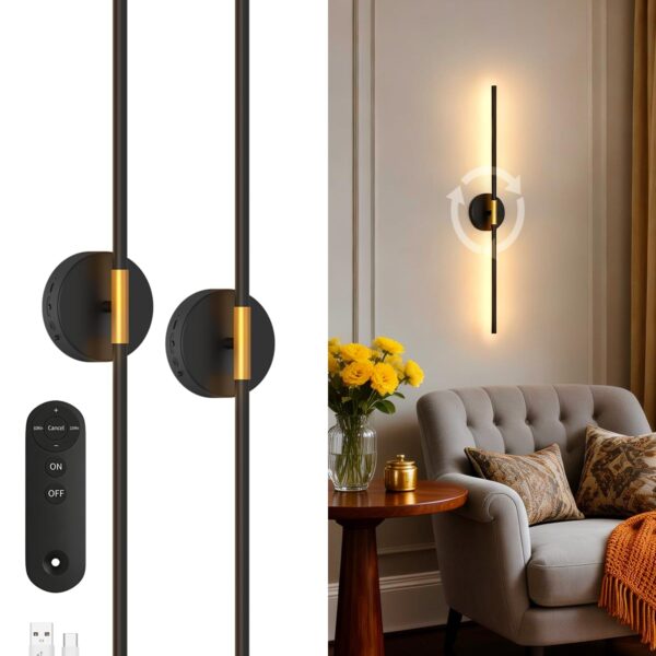GOODEA 72cm Akku-Wandleuchte 2er-Set – 350° drehbar, Fernbedienung & Timer für Innenräume