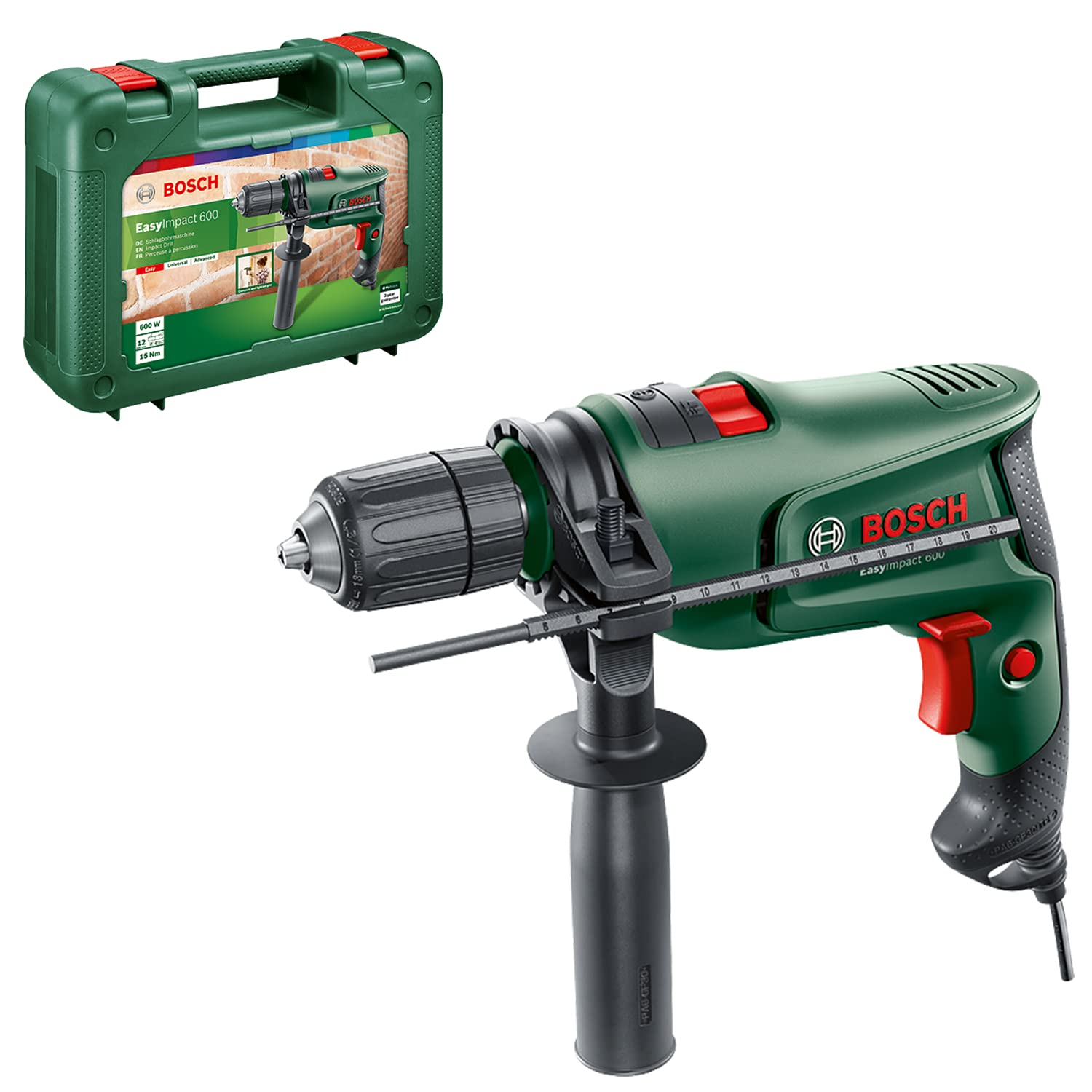 Bosch EasyImpact 600 Schlagbohrmaschine – 600 W Kompaktbohrer mit Koffer