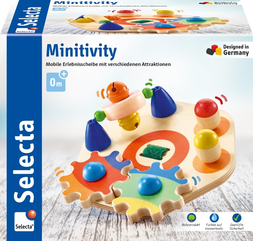 Selecta Minitivity Motorikspielzeug aus Holz – 3 Spielstationen für Babys ab 1 Jahr