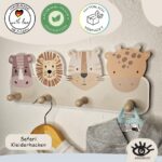 Kindsblick® Safari Kindergarderobe Naturfarben – 4 Haken Wandgarderobe inkl. A4 Poster – Bild 3
