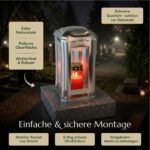 Grablampe Venezia Edelstahl mit Granitsockel – Kristallglas & Magnetverschluss 13×13×24 cm – Bild 7
