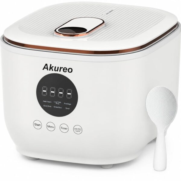 Akureo Low Carb Reiskocher 3L Digital – Zuckerarmreis mit 5 Funktionen & Timer