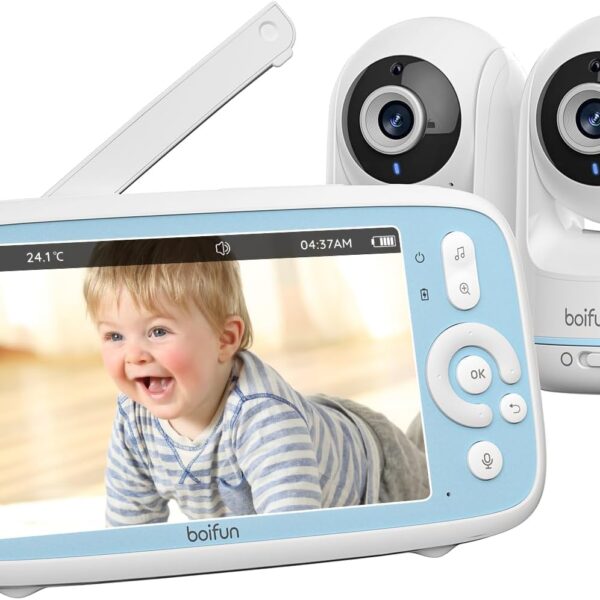 BOIFUN Babyphone mit 2 Kameras, 5" IPS Monitor & 360° PTZ – Ohne WLAN, Nachtsicht, Zwei-Wege-Audio