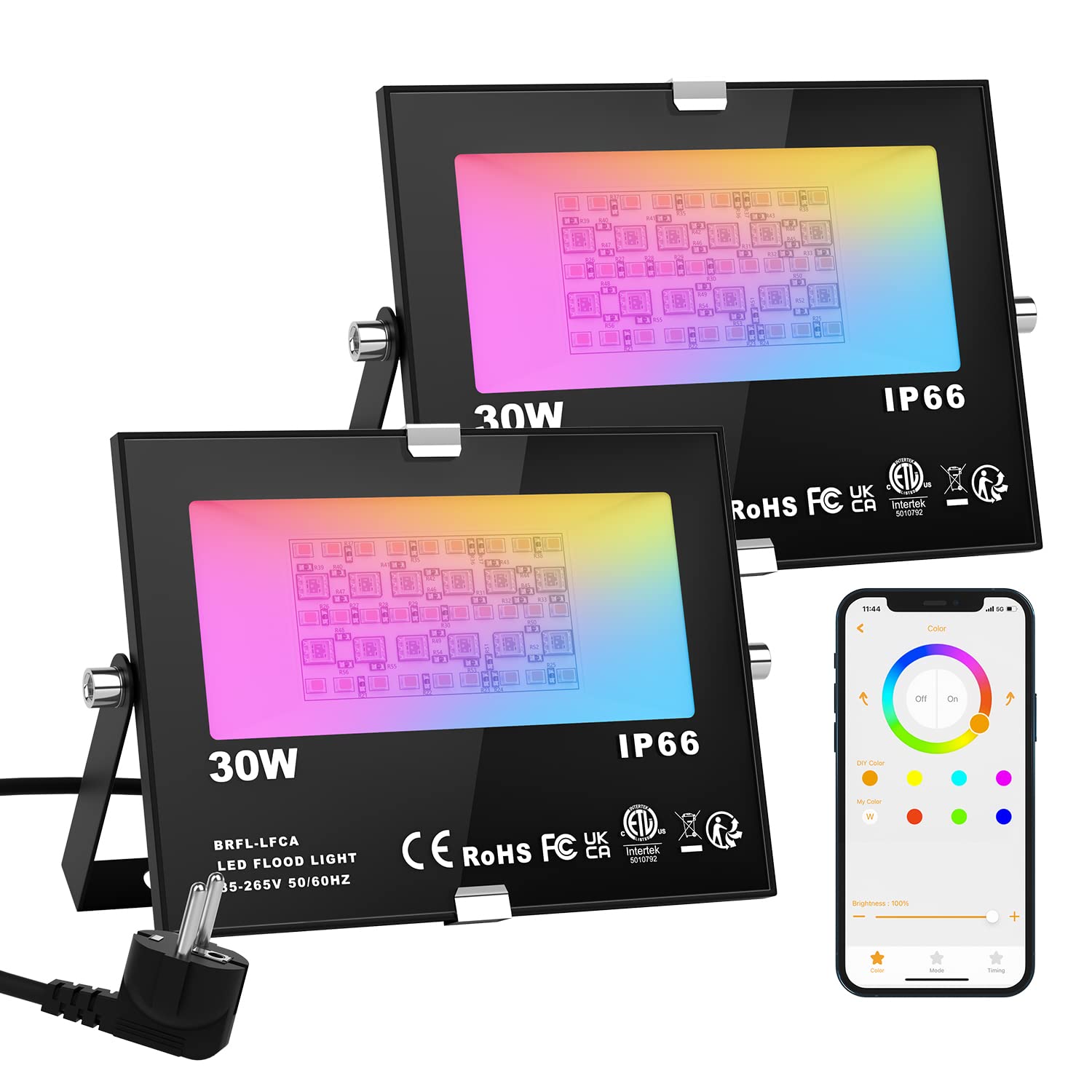 ChangM 2er Pack RGB LED Strahler 30W – Smart Flutlicht mit Bluetooth & App-Steuerung für Garten