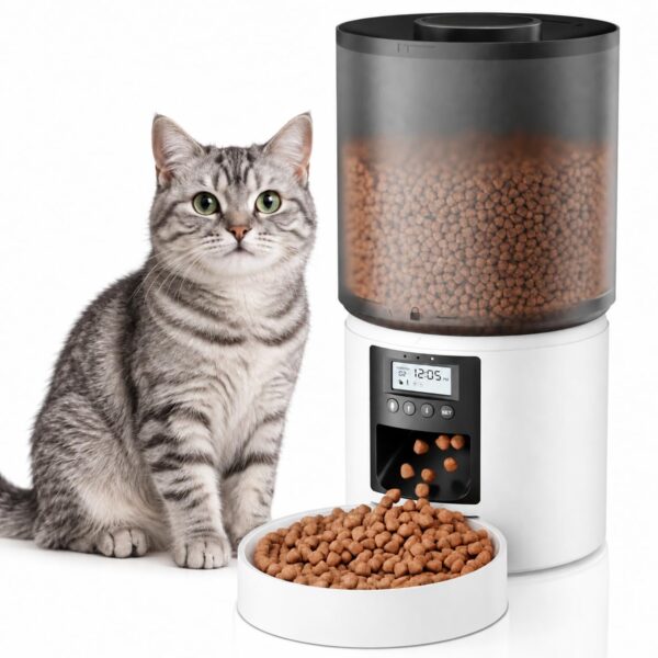 PETVION Futterautomat Katze 4L – Programmierbar bis 6 Mahlzeiten mit Portionskontrolle