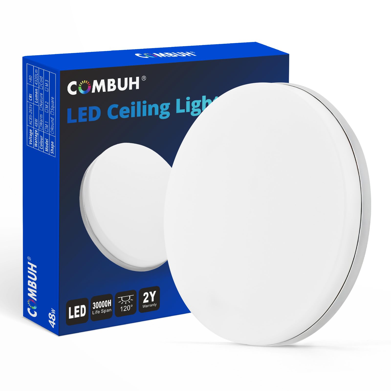 Combuh LED Deckenleuchte 48W – 4320 Lumen Flach Rund für 25-35 m² Kaltweiß
