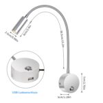 ERWEY LED Wandleuchte Bett mit USB-Ladeanschluss – Dimmbare Leselampe 360° schwenkbar – Bild 2