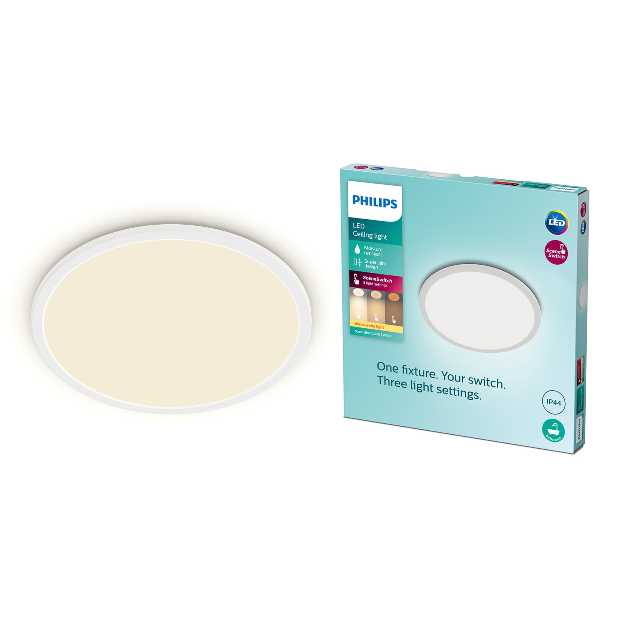 Philips Super Slim LED Deckenleuchte 30 cm – Dimmbar mit SceneSwitch für Badezimmer