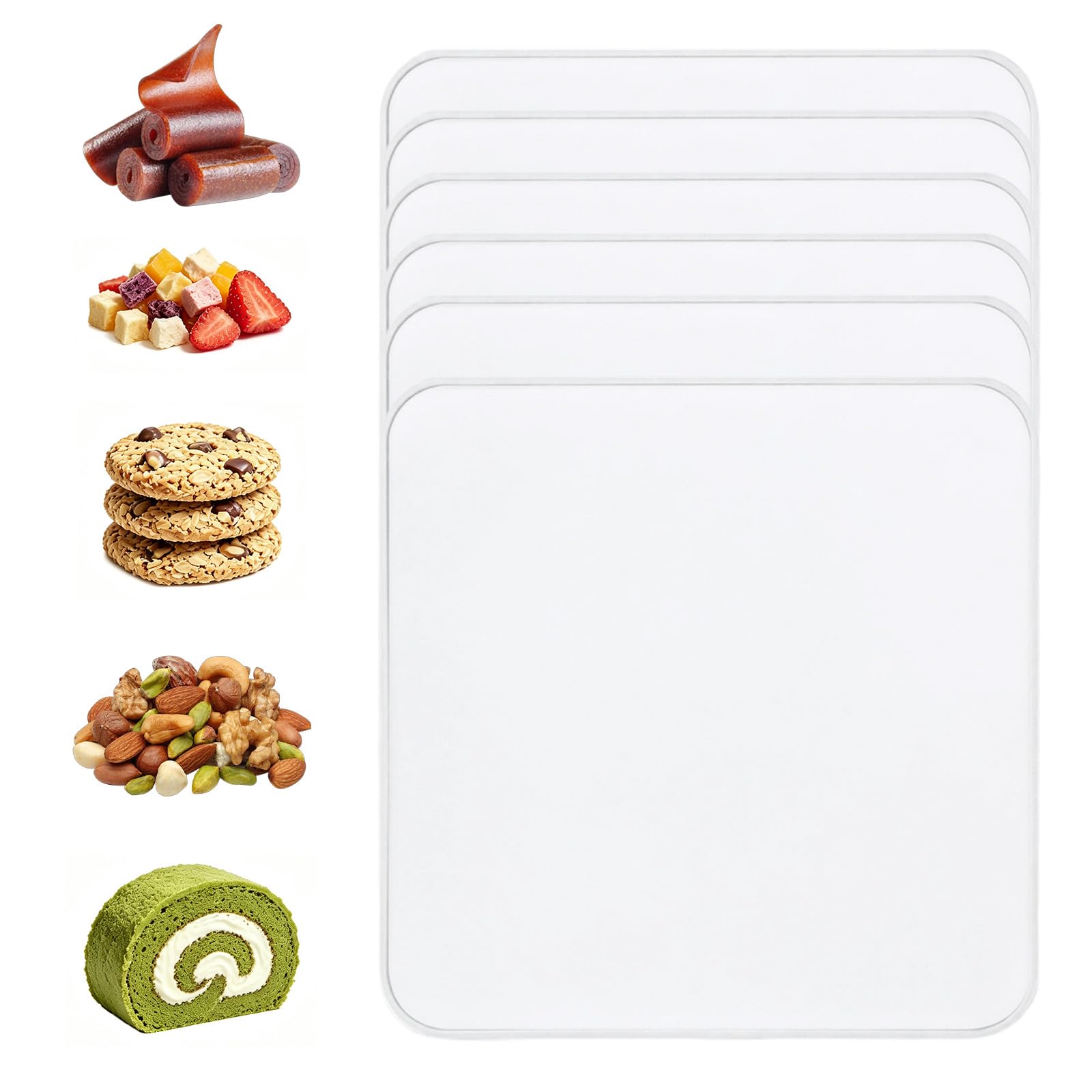 6er Set Silikon Dörrfolie mit Rand – Antihaft Backmatte für Dörrautomaten & Backofen