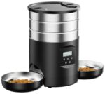 GROOKPET Futterautomat mit 2 Edelstahl-Näpfen & Timer – 5L für Katzen & Hunde