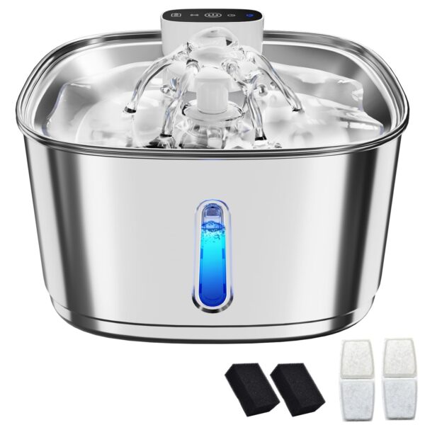 Pawinner 3.2L Katzenbrunnen Edelstahl – kabellos mit Bewegungsmelder & 4000mAh Akku