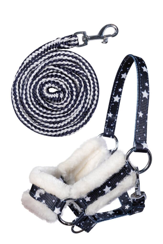 HKM Hobby Horse Halfterset Stars Navy – Spielzeughalfter mit Führstrick für Steckenpferde