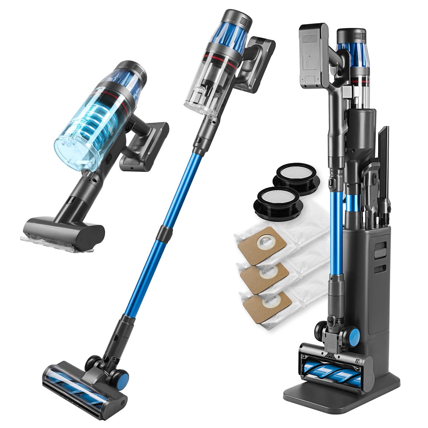 CLEANmaxx AeroTec 500 Akku-Staubsauger mit Absaugstation – 60 Min Laufzeit & UV-C Milbenaufsatz