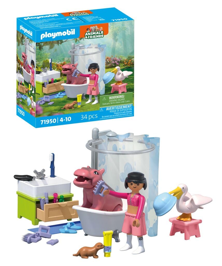 PLAYMOBIL Tier-Badezeit Set – Badespass & Rollenspiele für Kinder ab 4 Jahren
