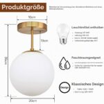 Ø20cm Vintage Deckenlampe Gold mit mattweißem Glaskugel – IP44 Badlampe, LED inkl. – Bild 4