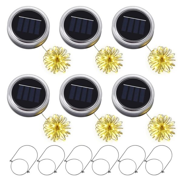 KBIBCK 6er Set Solar Mason Jar Deckel mit 30 LED – Warmweiss Gartenleuchten für aussen