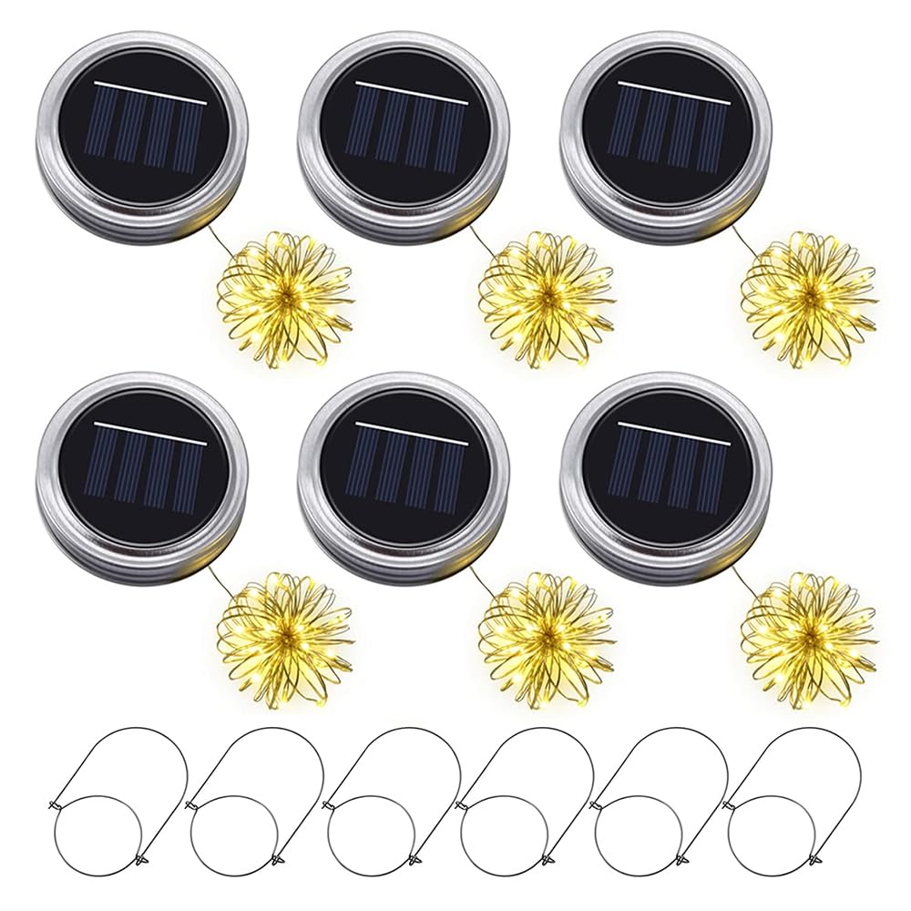 KBIBCK 6er Set Solar Mason Jar Deckel mit 30 LED – Warmweiss Gartenleuchten für aussen
