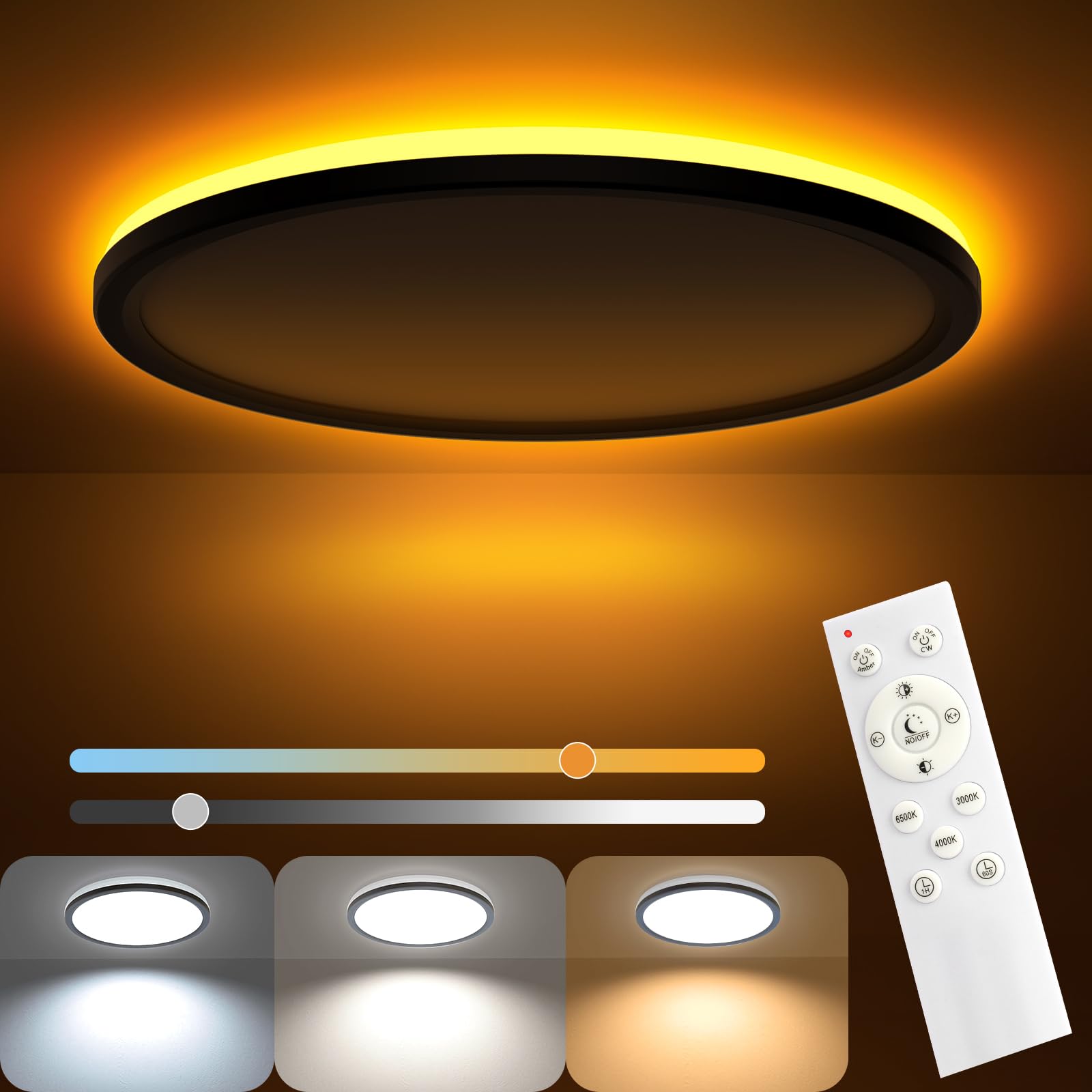 AmazeFan LED Deckenleuchte 24W dimmbar – Fernbedienung, Nachtlicht & Timer für Wohnzimmer