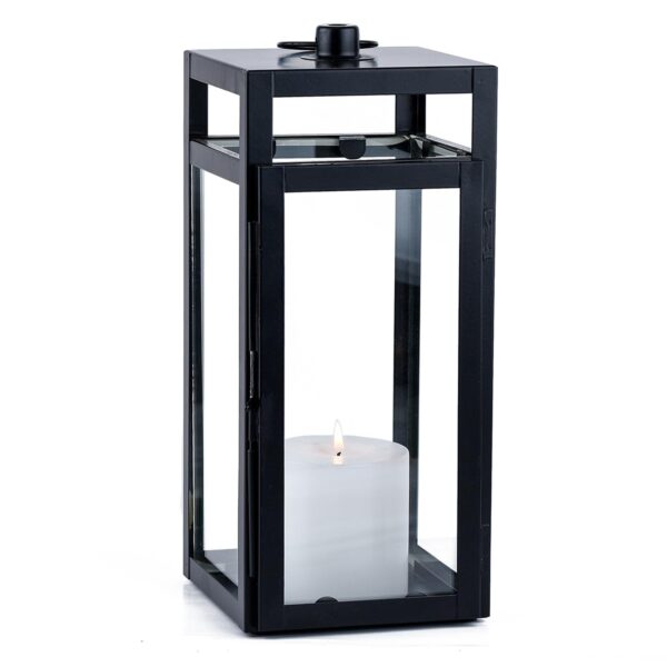 30 cm Skandinavisches Gartenwindlicht Edvin – Metall-Glas-Laterne in Schwarz für Innen & Aussen