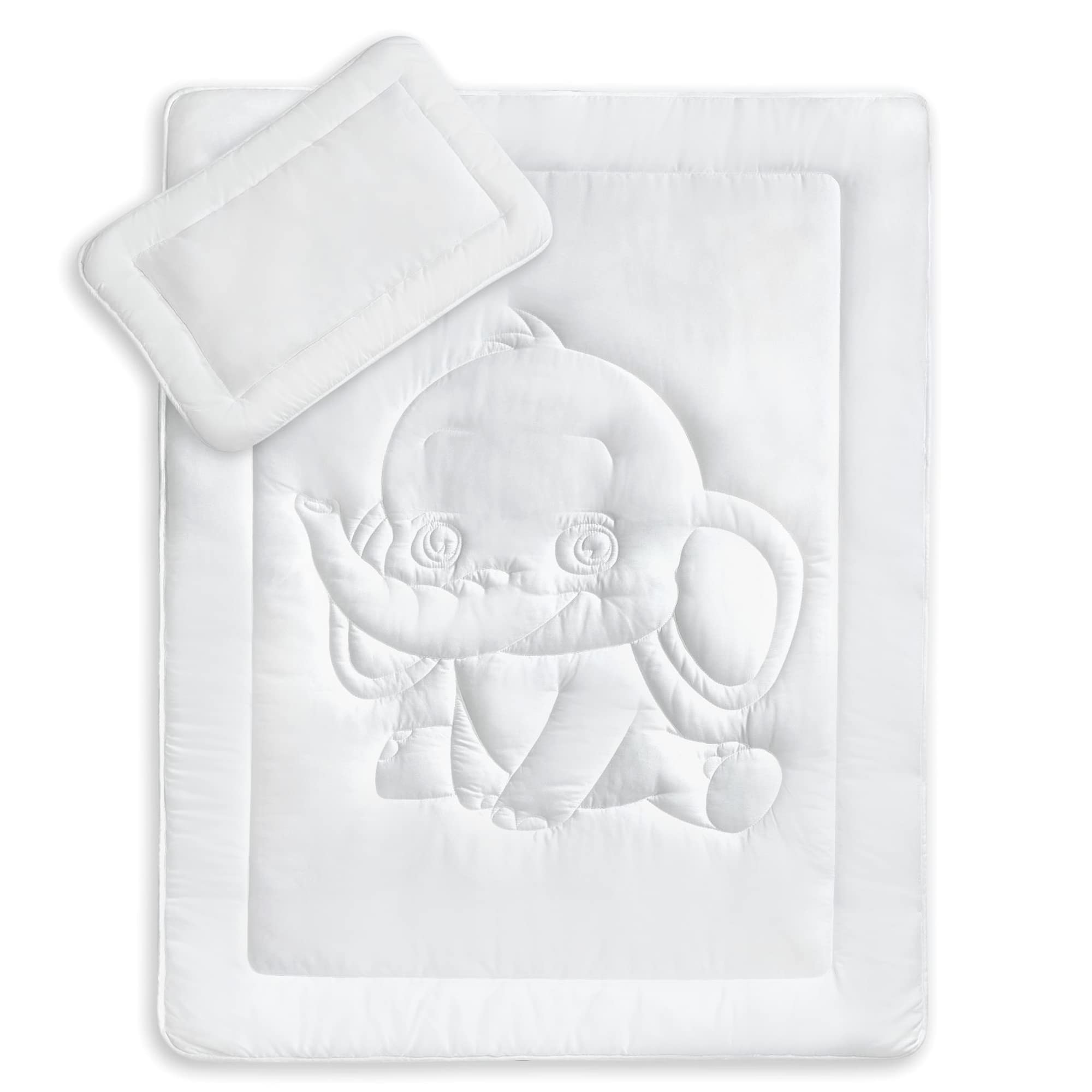 KiGATEX Baby Bettdeckenset Elefant 100x135 cm – Ganzjahresdecke mit Kissen, OEKO-TEX®
