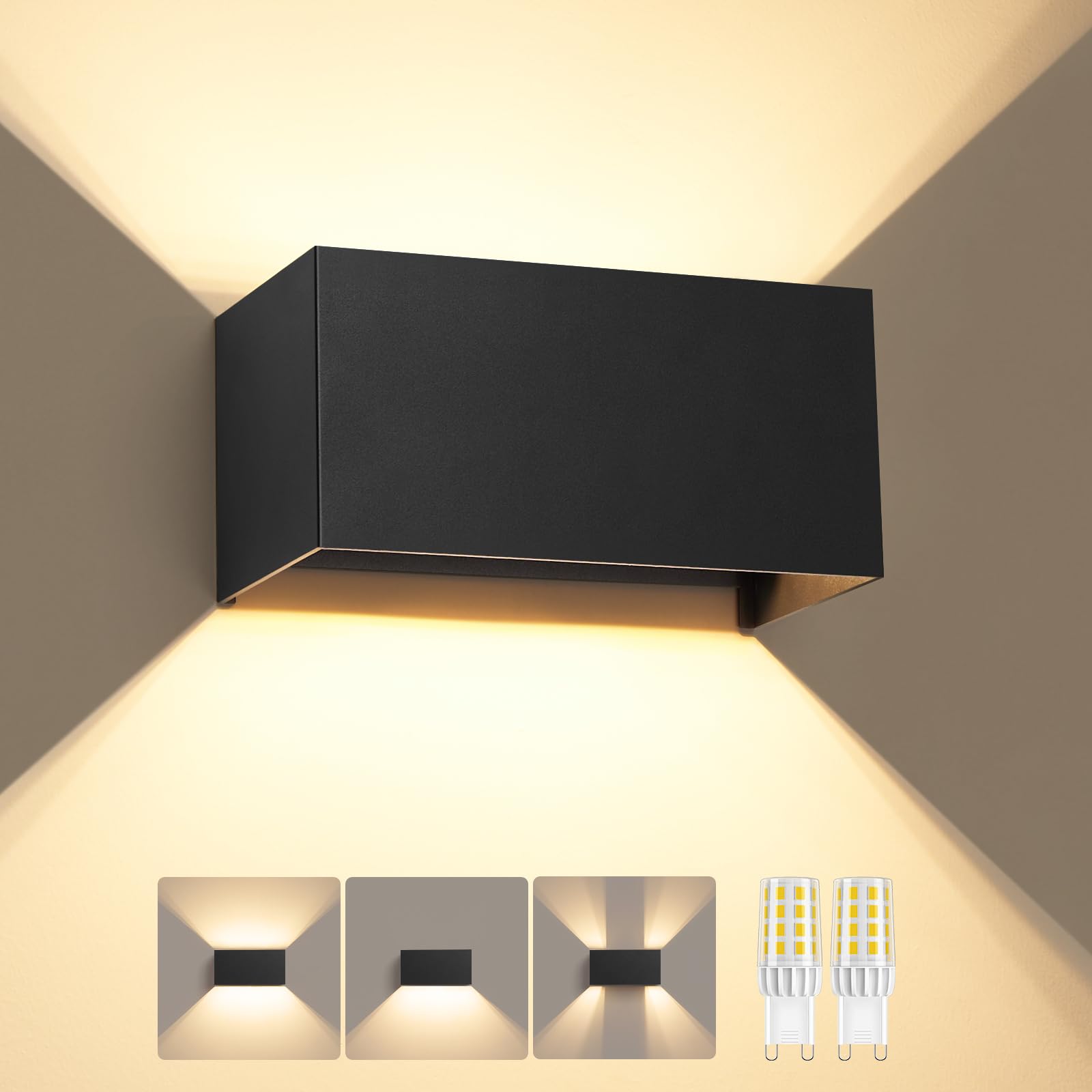 Ledronix LED Wandlampe mit G9 Austauschlampe – IP54 Aussen-Wandleuchte mit einstellbarem Lichtstrahl
