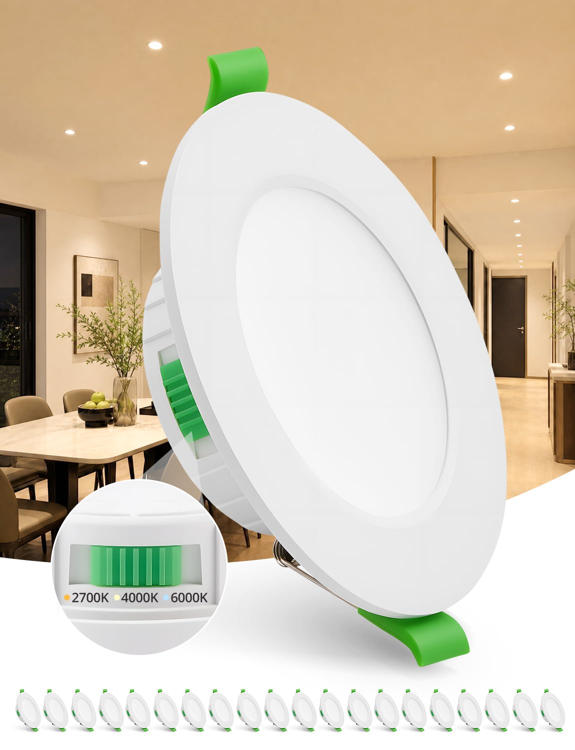 HOMEOW 20er Set LED Einbaustrahler 230V 68–90mm – 5W Spots mit Farbtemperatur-Wahlschalter